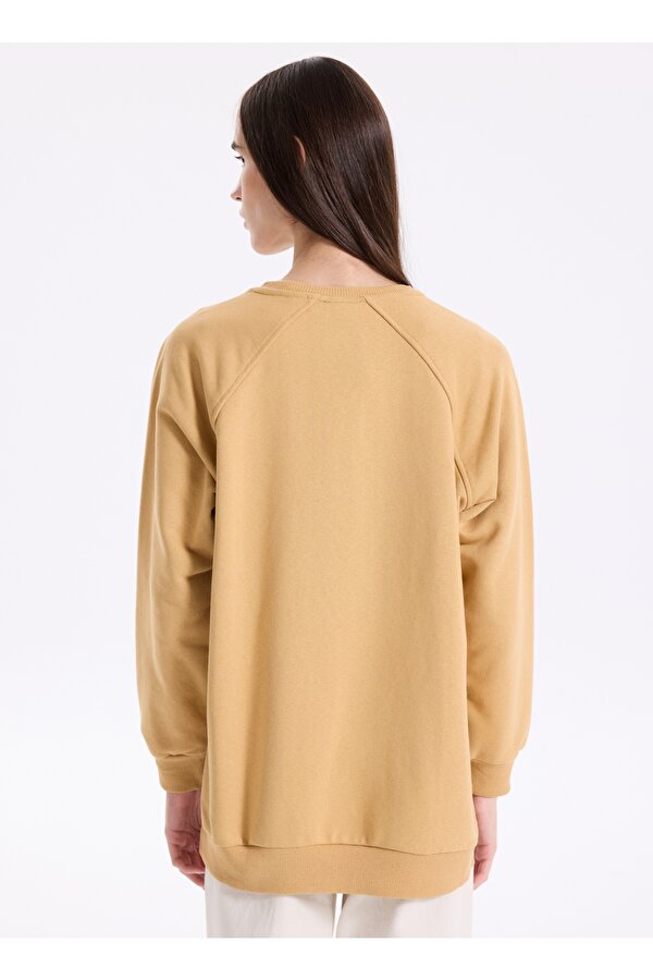 Bisiklet Yaka Düz Deve Tüyü Kadın Sweatshırt FALU