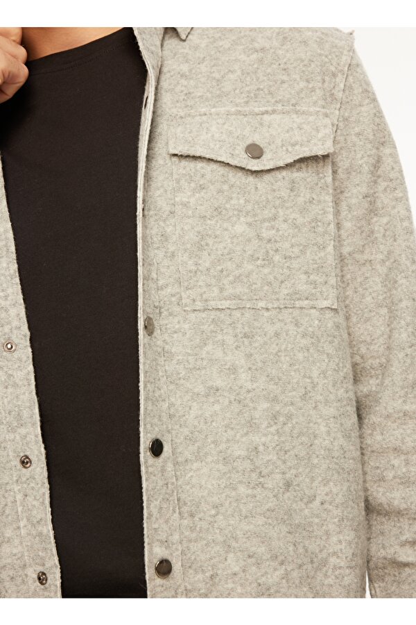 Relaxed Gömlek Yaka Düz Gri Melanj Erkek Gömlek F3WM-GML116