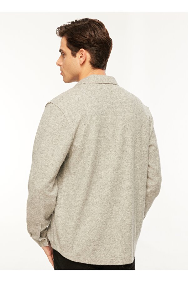 Relaxed Gömlek Yaka Düz Gri Melanj Erkek Gömlek F3WM-GML116