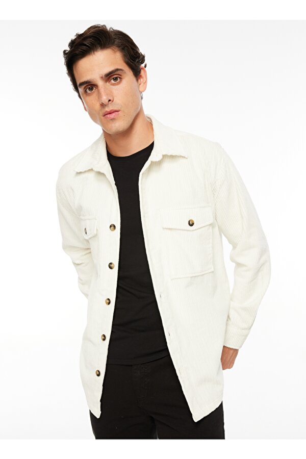 Basic Gömlek Yaka Düz Ekru Erkek Gömlek F3WM-GML169