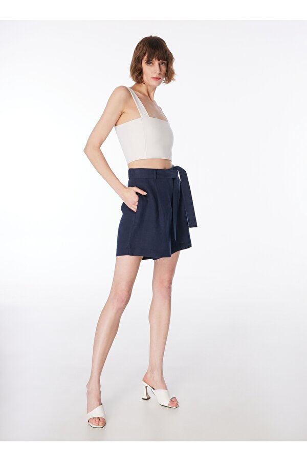 Lacivert Kadın Basic Keten Şort F4SL-SHT0123