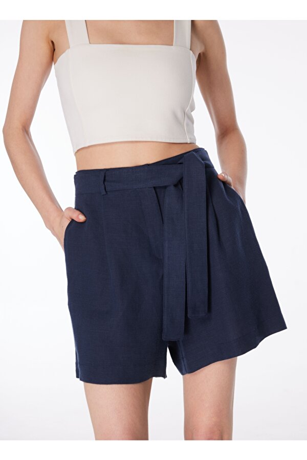 Lacivert Kadın Basic Keten Şort F4SL-SHT0123