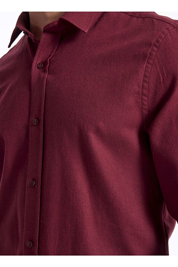 Slim Fit Gömlek Yaka Düz Bordo Erkek Gömlek F5WM-GML 2574