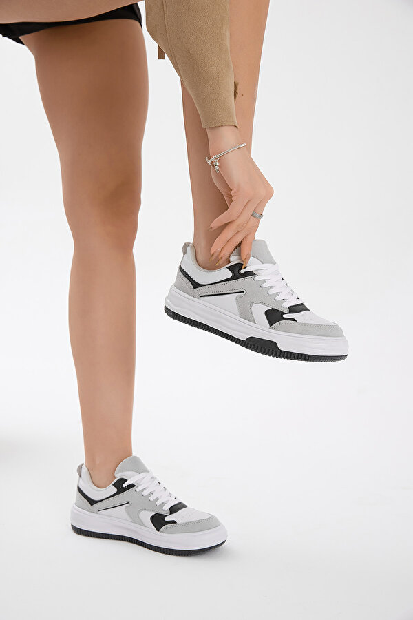 Kadın Gri Beyaz Termo Taban Bağcıklı Spor Ayakkabı