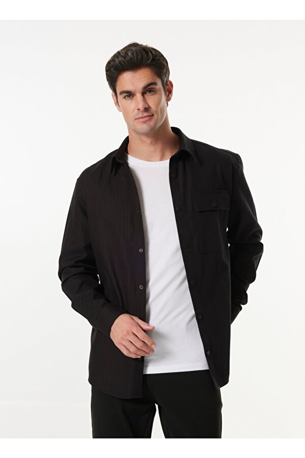 Siyah Erkek Relaxed Düz Gömlek F4WM-GML 2561