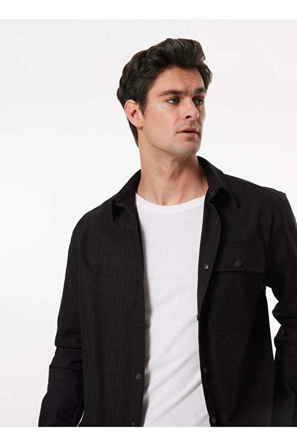 Siyah Erkek Relaxed Düz Gömlek F4WM-GML 2561