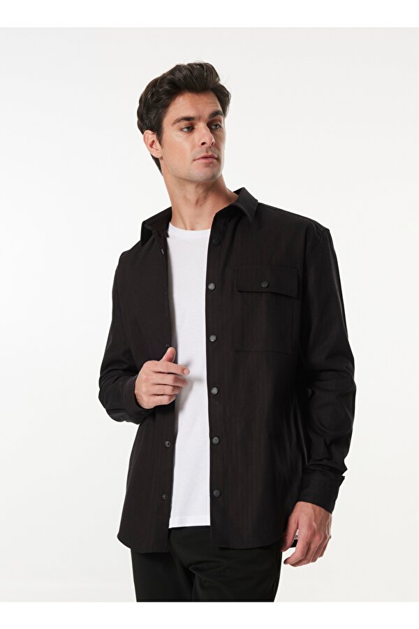 Siyah Erkek Relaxed Düz Gömlek F4WM-GML 2561