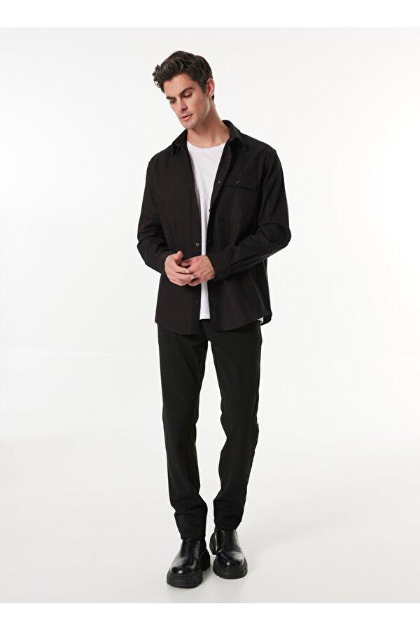 Siyah Erkek Relaxed Düz Gömlek F4WM-GML 2561