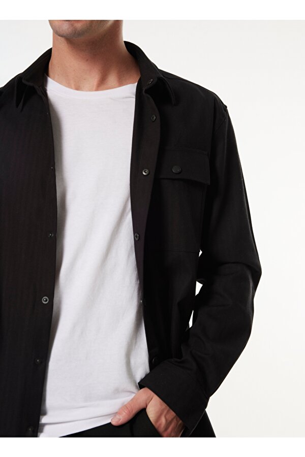 Siyah Erkek Relaxed Düz Gömlek F4WM-GML 2561