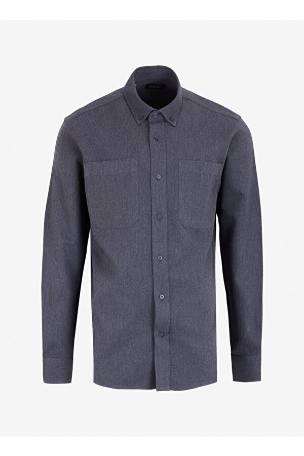 Basic Düğmeli Yaka Düz Antrasit Erkek Gömlek F4WM-GML 2607