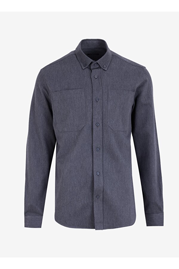 Basic Düğmeli Yaka Düz Antrasit Erkek Gömlek F4WM-GML 2607