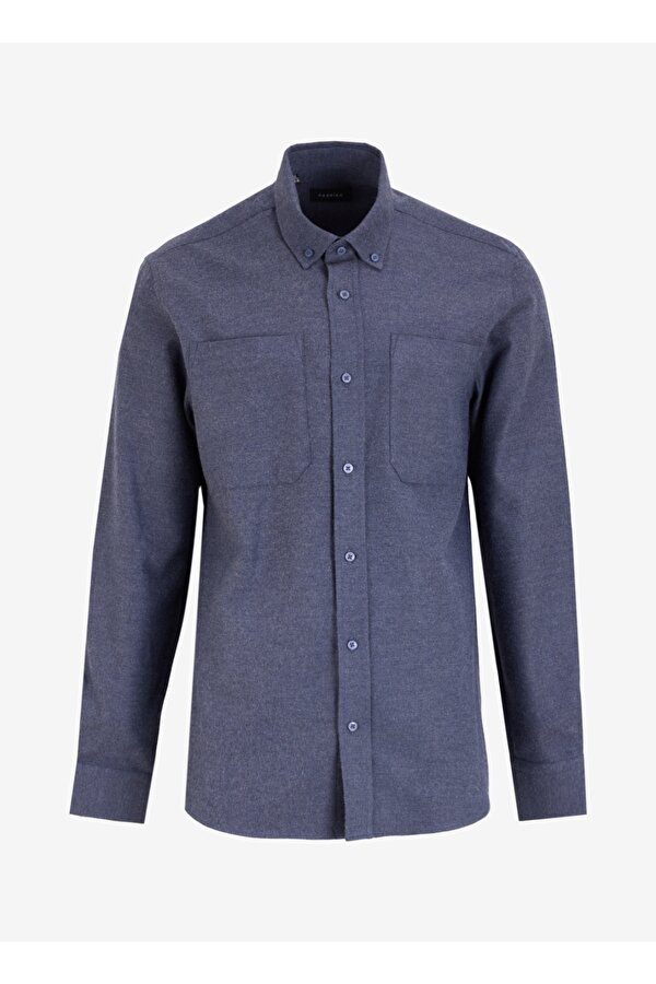 Basic Düğmeli Yaka Düz Lacivert Erkek Gömlek F4WM-GML 2607