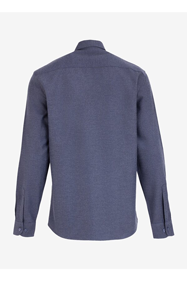 Basic Düğmeli Yaka Düz Lacivert Erkek Gömlek F4WM-GML 2607