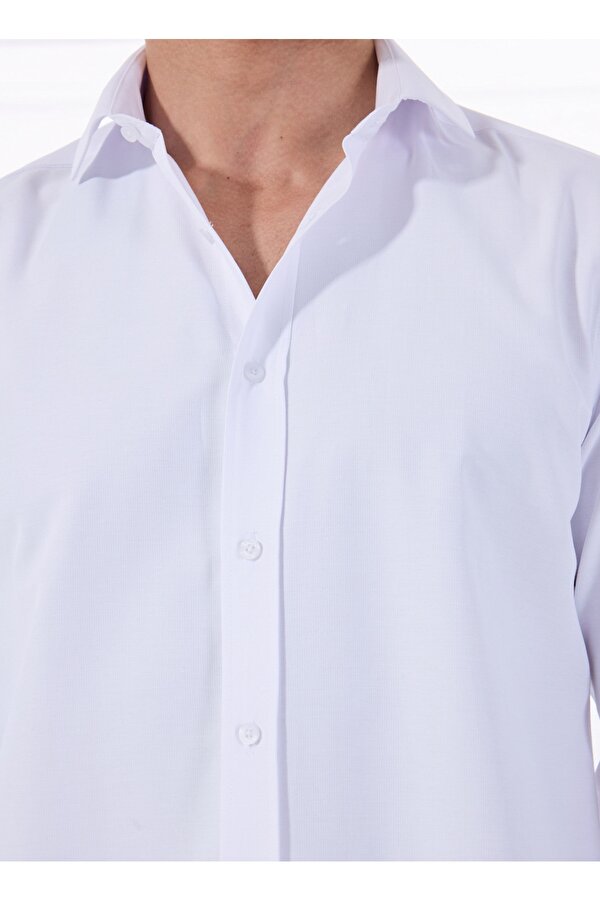 Slim Fit Gömlek Yaka Armürlü Beyaz Erkek Gömlek MAYDOS 500