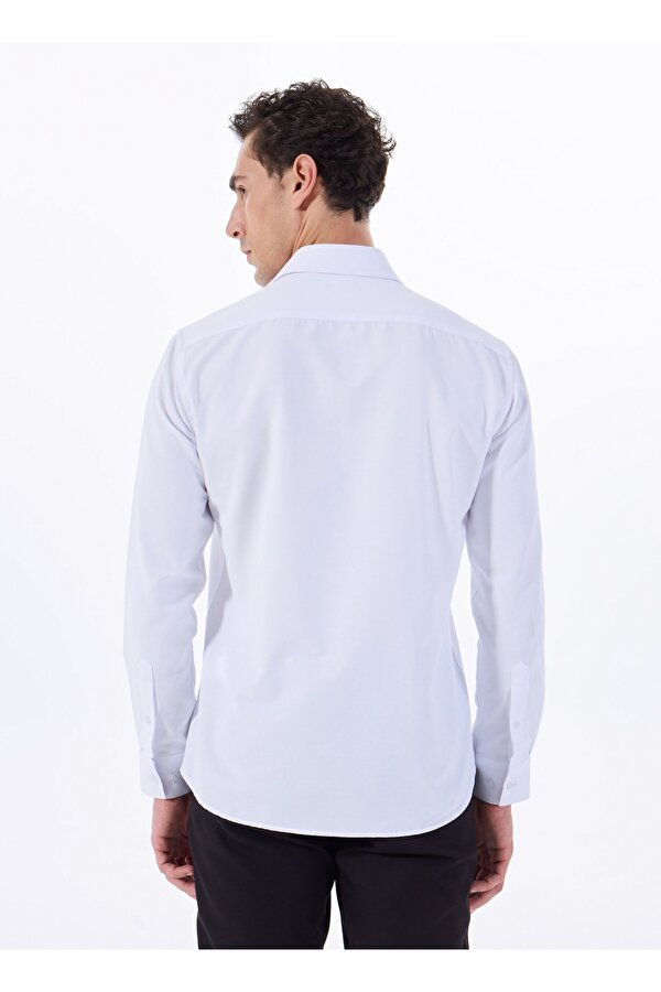 Slim Fit Gömlek Yaka Armürlü Beyaz Erkek Gömlek MAYDOS 500
