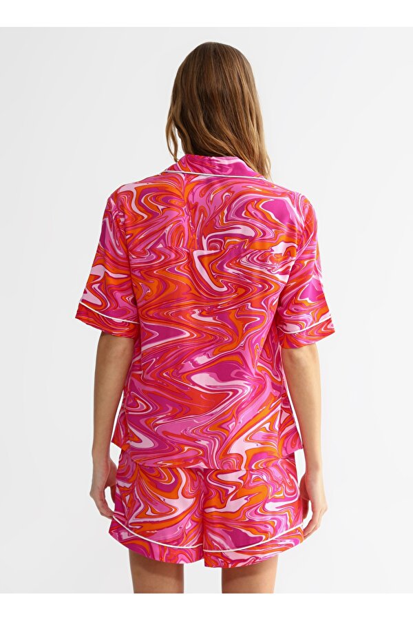 Basic Apaş Yaka Desenli Pembe - Çok Renkli Kadın Gömlek LILA