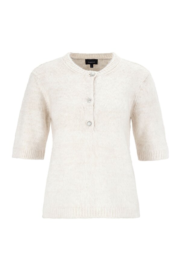 Bisiklet Yaka Relaxed Düz Ekru Kazak Kadın F5WL-KZK0147