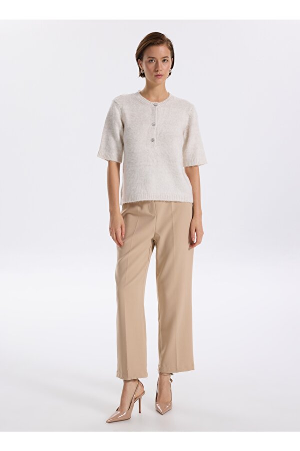 Bisiklet Yaka Relaxed Düz Ekru Kazak Kadın F5WL-KZK0147