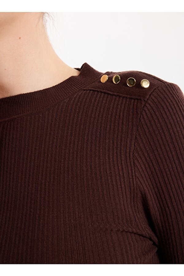 Yarım Balıkçı Yaka Basic Fitilli Kahve Kazak Kadın F4WL-KZK0348