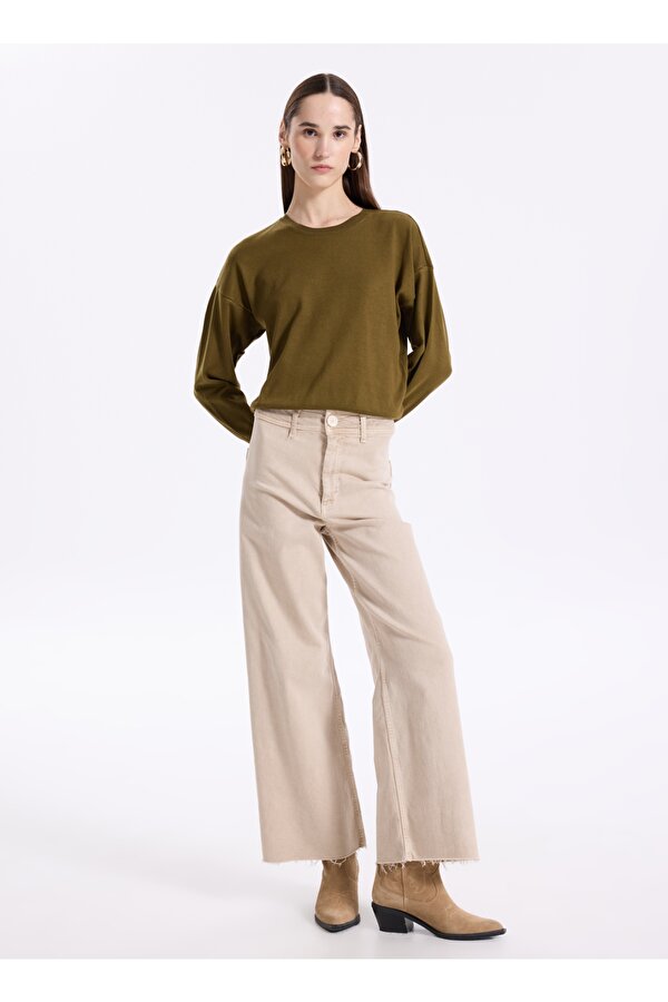 Haki Düz Kadın Bisiklet Yaka Kazak CANO