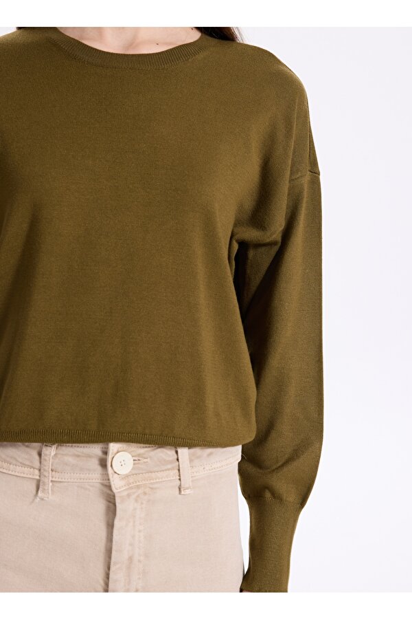 Haki Düz Kadın Bisiklet Yaka Kazak CANO