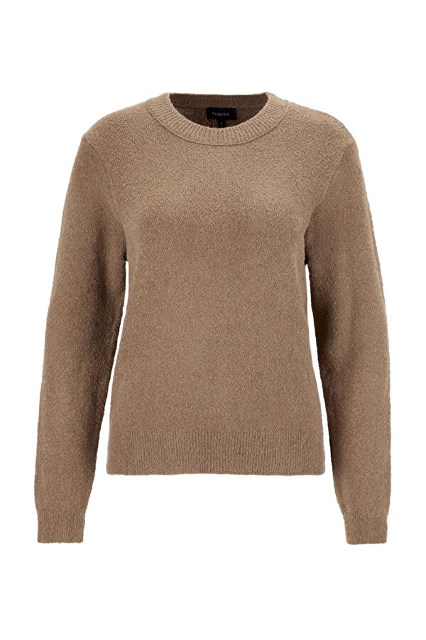 Bisiklet Yaka Relaxed Düz Açık Kahve Kazak Kadın F5WL-KZK0421