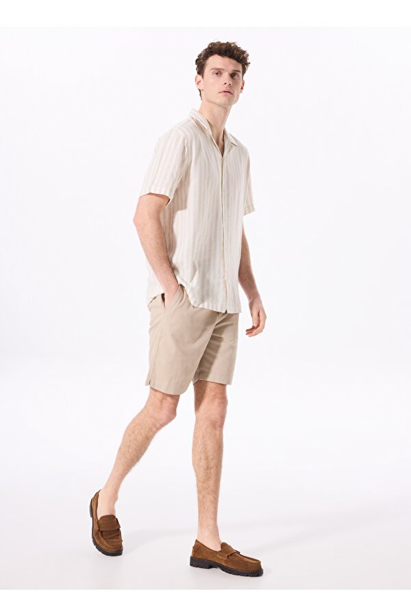 Lastikli Bel Basic Açık Haki Erkek Bermuda Şort F4SM-SHT 0930