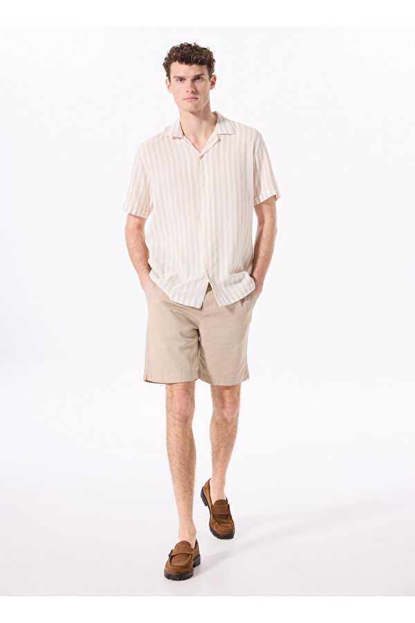 Lastikli Bel Basic Açık Haki Erkek Bermuda Şort F4SM-SHT 0930