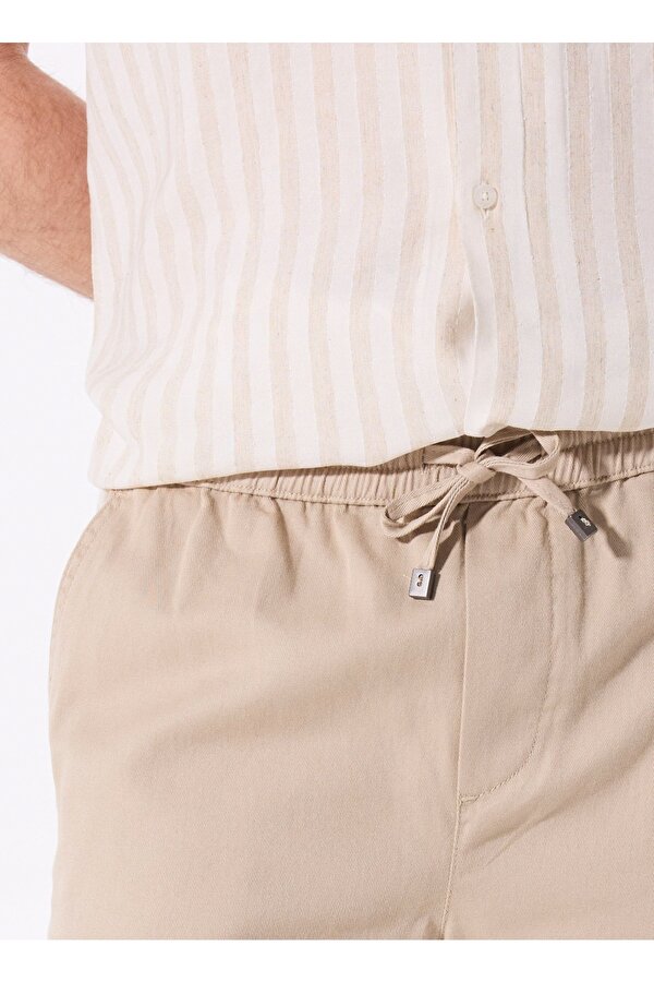 Lastikli Bel Basic Açık Haki Erkek Bermuda Şort F4SM-SHT 0930