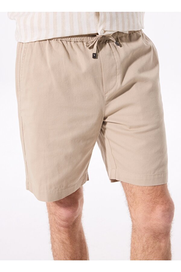 Lastikli Bel Basic Açık Haki Erkek Bermuda Şort F4SM-SHT 0930
