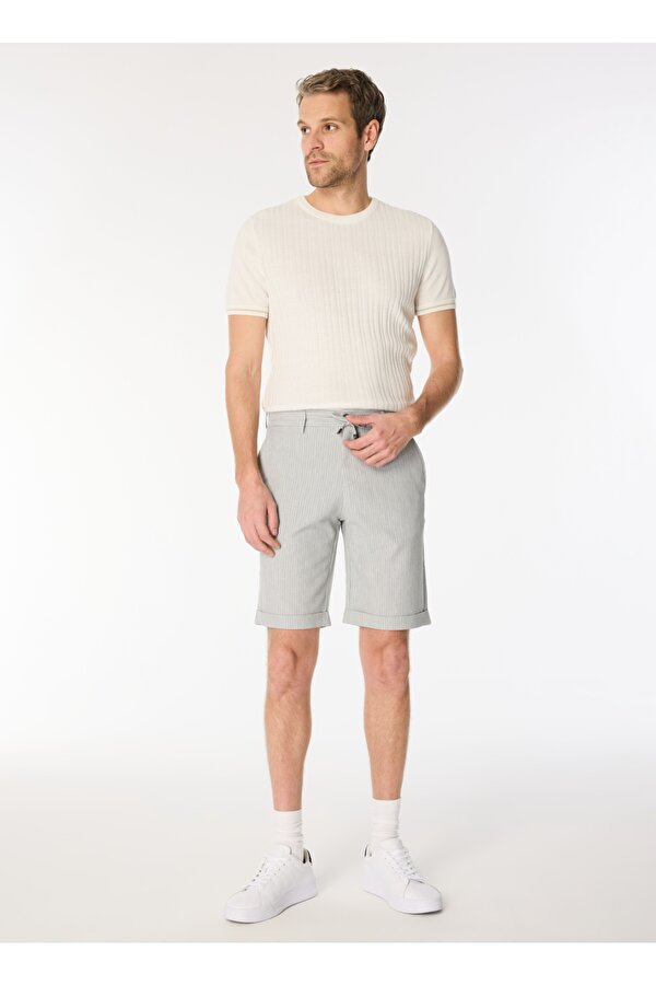 Gri Erkek Basic Çizgili Bermuda Şort F4SM-SHT 0331