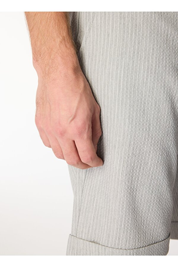 Gri Erkek Basic Çizgili Bermuda Şort F4SM-SHT 0331