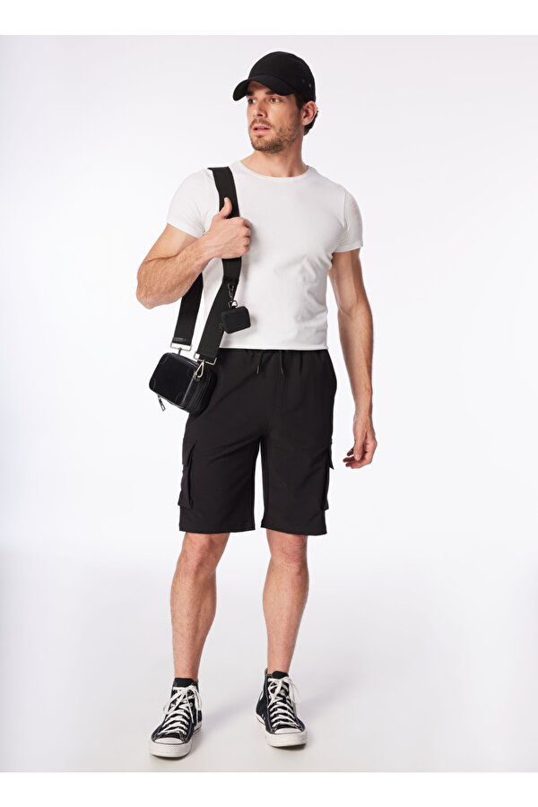 Siyah Erkek Lastikli Basic  Su İtici - Bi Strech Bermuda Şort F4SM-SHT 0265