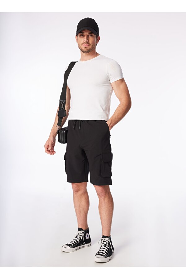 Siyah Erkek Lastikli Basic  Su İtici - Bi Strech Bermuda Şort F4SM-SHT 0265