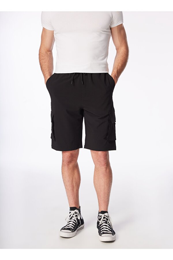 Siyah Erkek Lastikli Basic  Su İtici - Bi Strech Bermuda Şort F4SM-SHT 0265