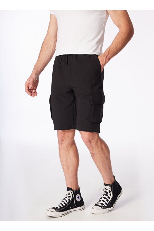 Siyah Erkek Lastikli Basic  Su İtici - Bi Strech Bermuda Şort F4SM-SHT 0265