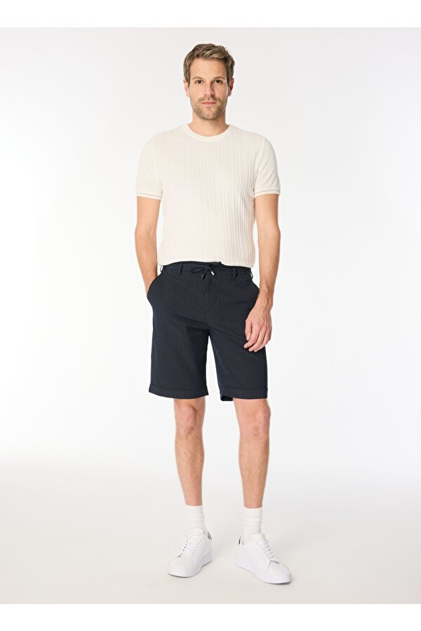 Lacivert Erkek Basic Çizgili Bermuda Şort F4SM-SHT 0331