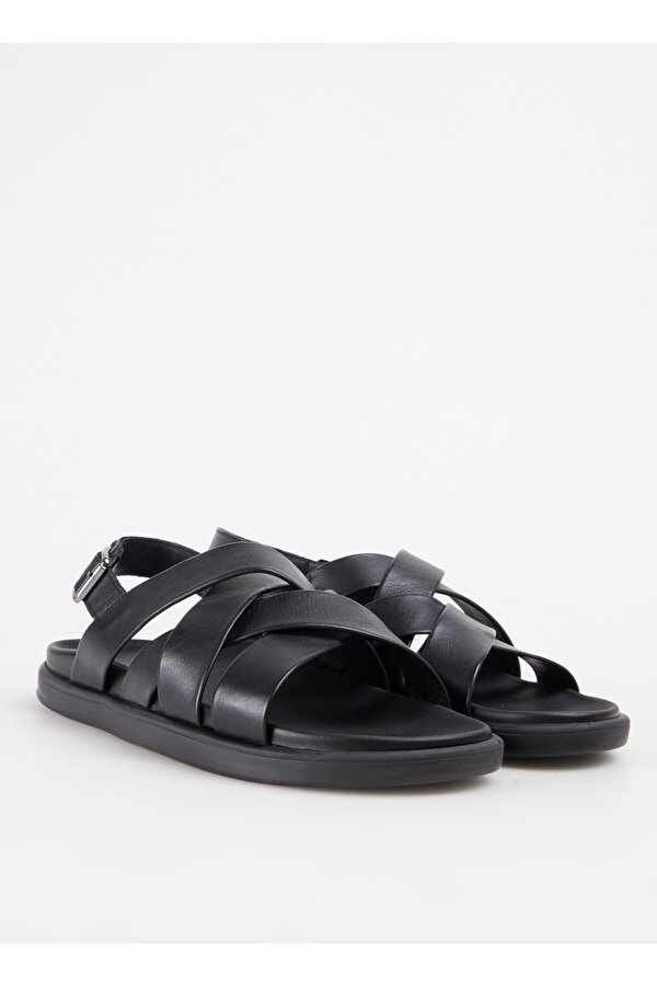 Deri Siyah Erkek Sandalet NOLAN