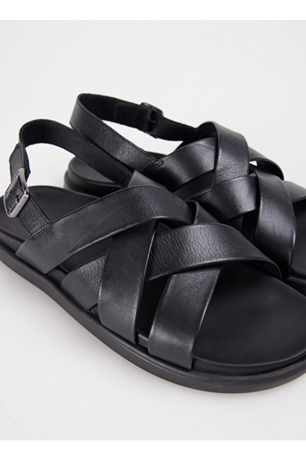Deri Siyah Erkek Sandalet NOLAN