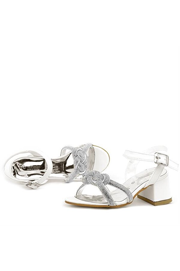 Sedef Örgü Taşlı Kız Çocuk Abiye Kalın Topuklu Ayakkabı