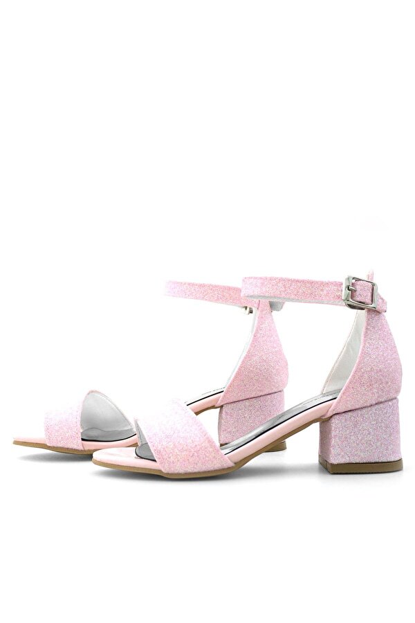 Lilo Simli Pembe Tek Bantlı Kız Çocuk Topuklu Abiye Ayakkabı