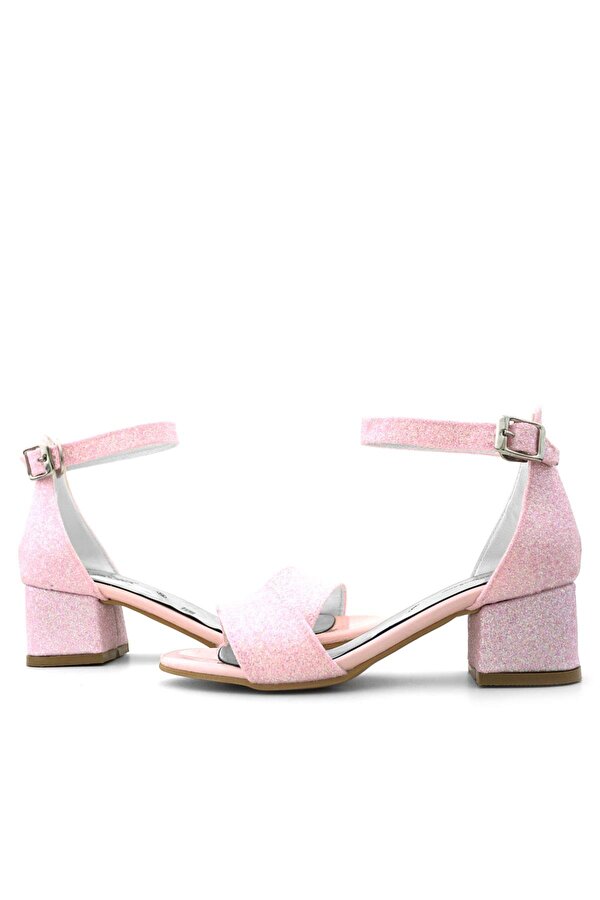 Lilo Simli Pembe Tek Bantlı Kız Çocuk Topuklu Abiye Ayakkabı