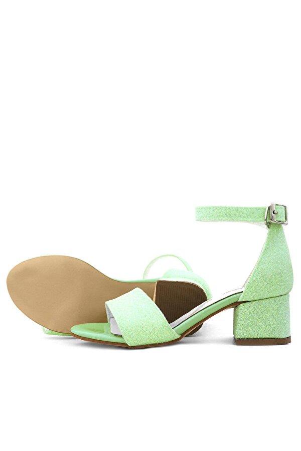 Lilo Simli Yeşil Tek Bantlı Kız Çocuk Topuklu Abiye Ayakkabı