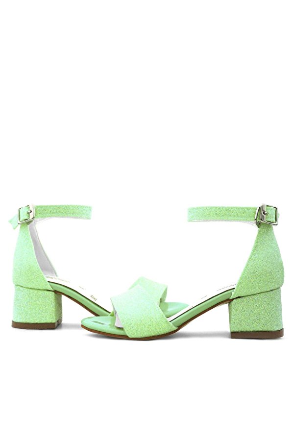 Lilo Simli Yeşil Tek Bantlı Kız Çocuk Topuklu Abiye Ayakkabı