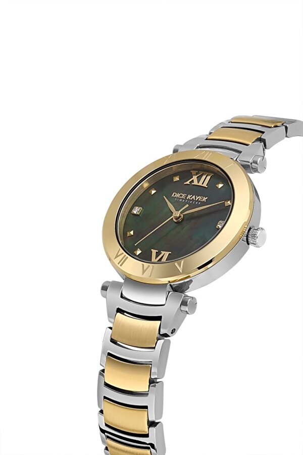 DK.1.AG1399.04 Taşlı Tasarım Çelik Kordon Çelik Kasa 5 ATM Suya Dayanıklı Metalik-Altın Renk Kadın Kol Saati