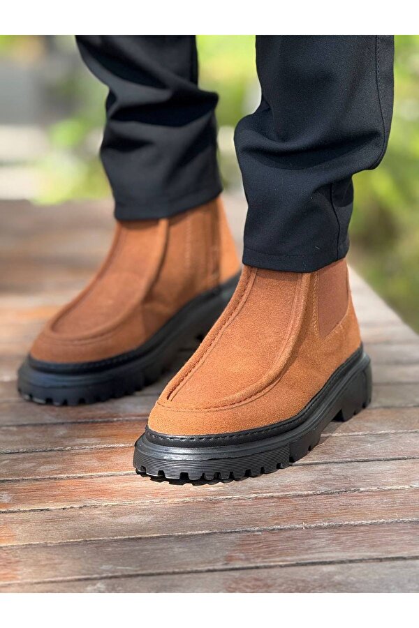 Fermuarlı Erkek Düz Bot Taba Süet