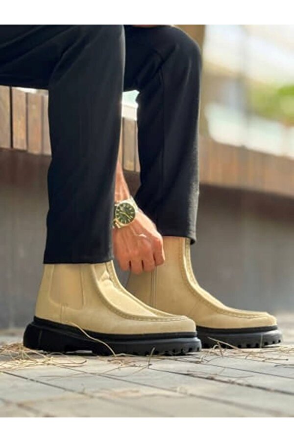 Fermuarlı Erkek Düz Bot Kum Süet