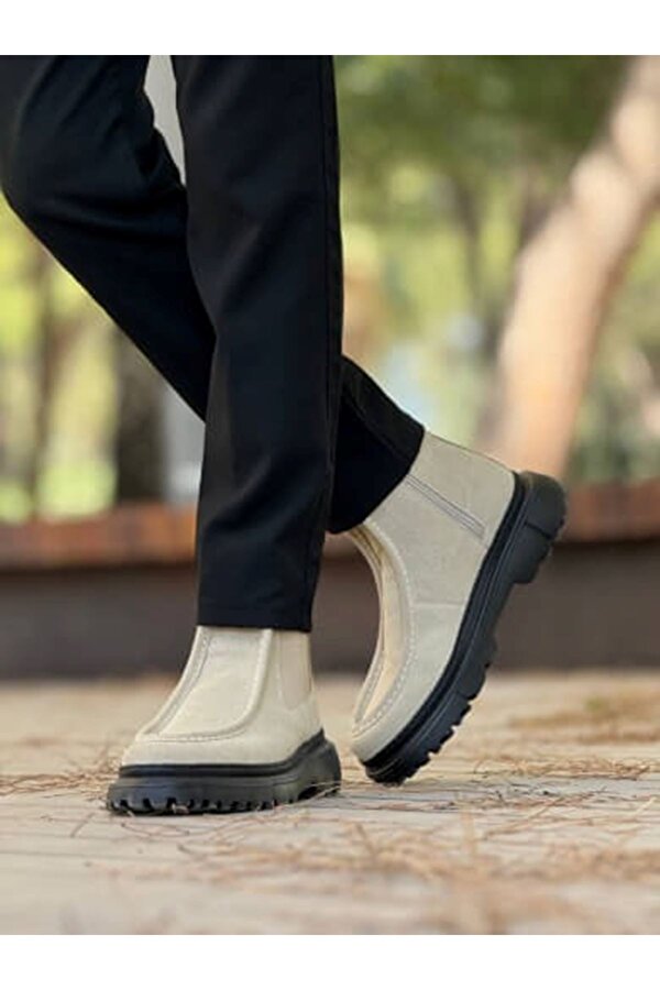 Fermuarlı Erkek Düz Bot Kum Süet