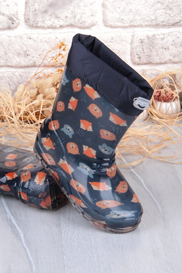 7061 Yogi Figürlü İçi Peluşlu Su Geçirmez Erkek Çocuk Kar Yağmur Çizmesi