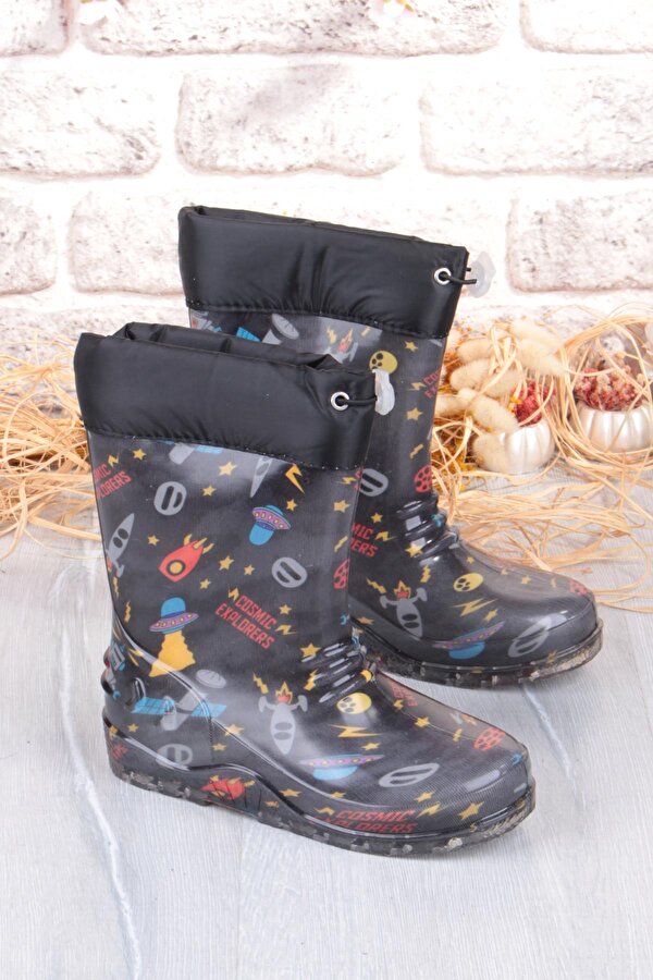 7061 Siyah Füze İçi Peluşlu Su Geçirmez Erkek Çocuk Kar Yağmur Çizmesi